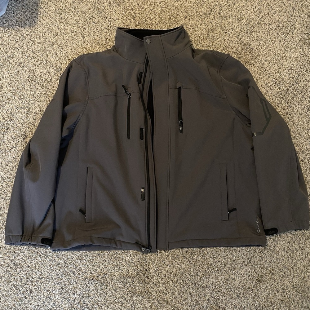 Calvin Klein Men's Gray Softshell Jacket Full‎ Zip Lightweight Coat
